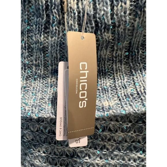 Chico's Sequin Shine Dorothy Off the Shoulder Pullover Sweater Size 0/37 Chest - Picture 4 of 7